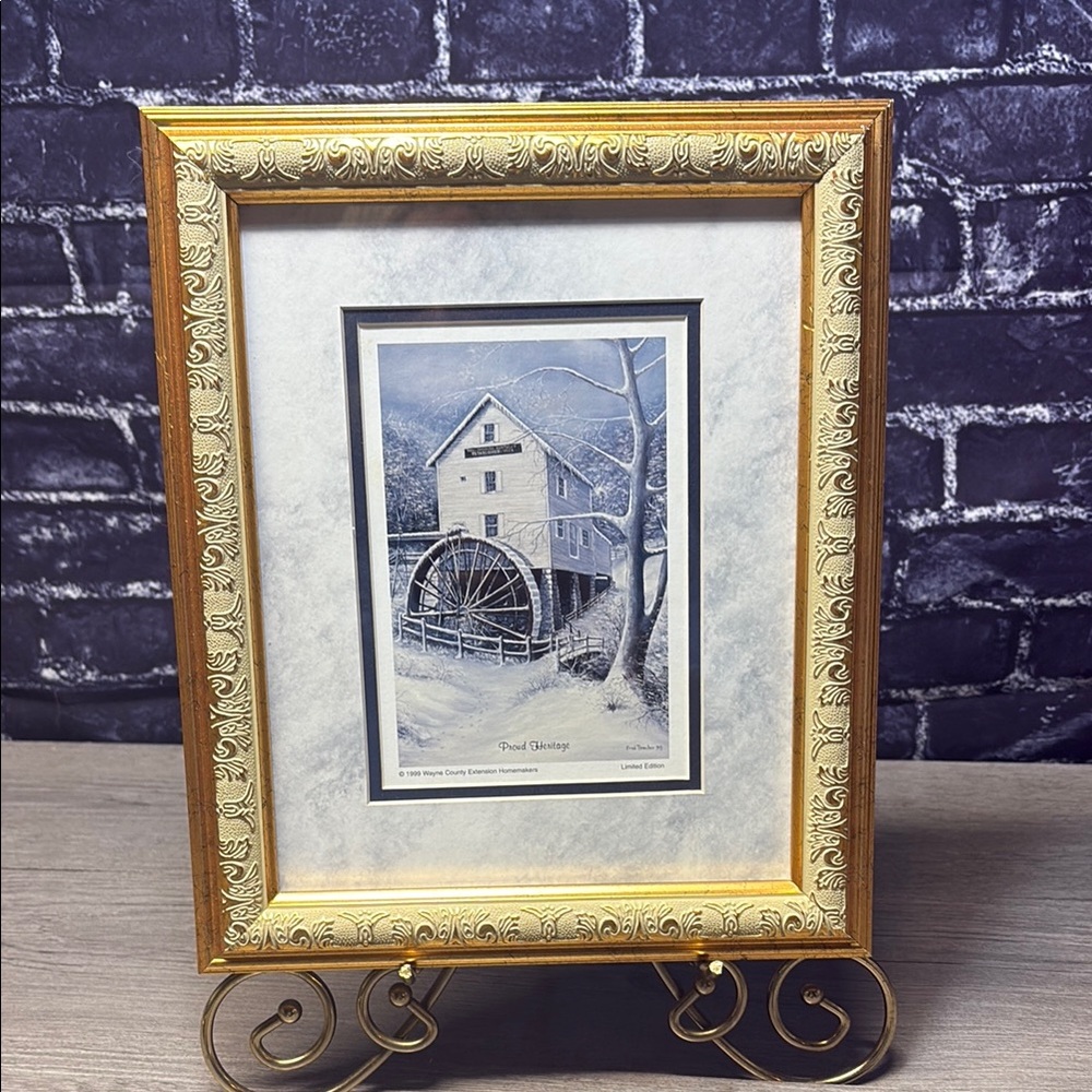 Framed Winter Mill Scene Art Print
